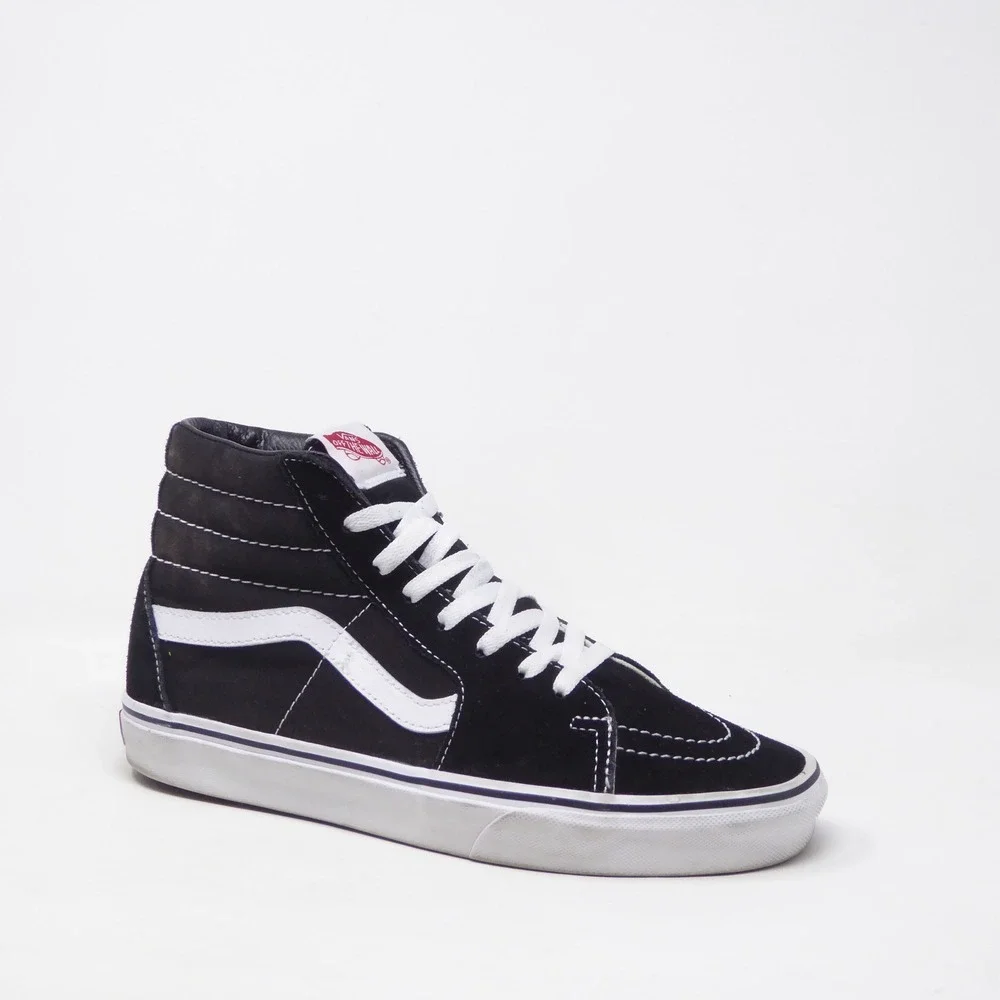 Vans Womens Sk8-Hi High Top Sneakers Black White Suede Canvas 9.5